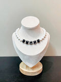 White Ceramic Seashell Pet Necklace With Black Rhinestones