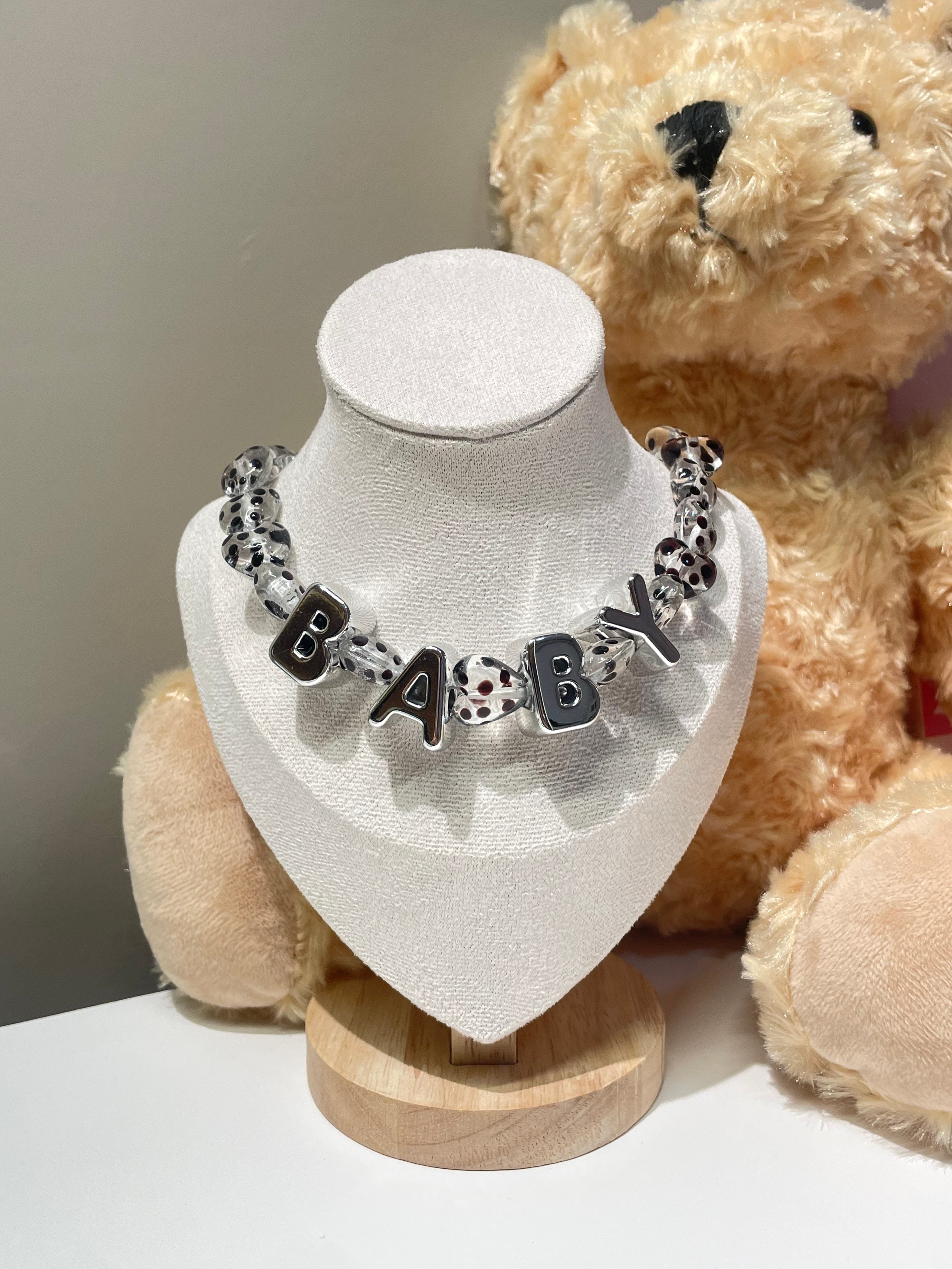Glass Black Polka Dot Heart Laser Letters - Custom English Letters for Fet Necklace