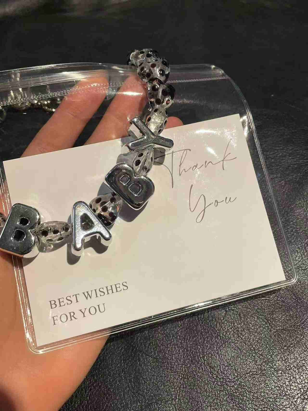 Glass Black Polka Dot Heart Laser Letters - Custom English Letters for Fet Necklace