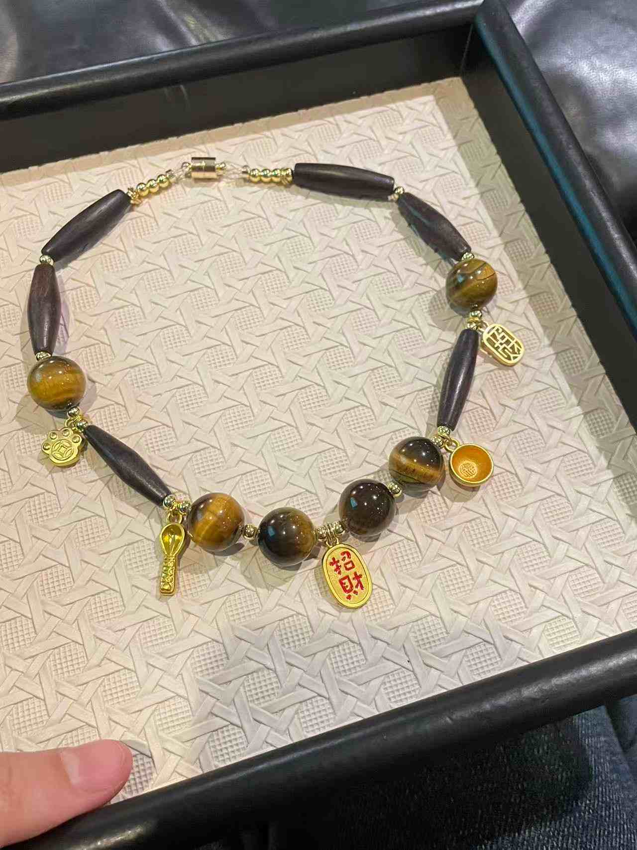 Chinese Ebony Five-Eyed Tiger Stone Amulet For Attracting Wealth for Pet Necklace