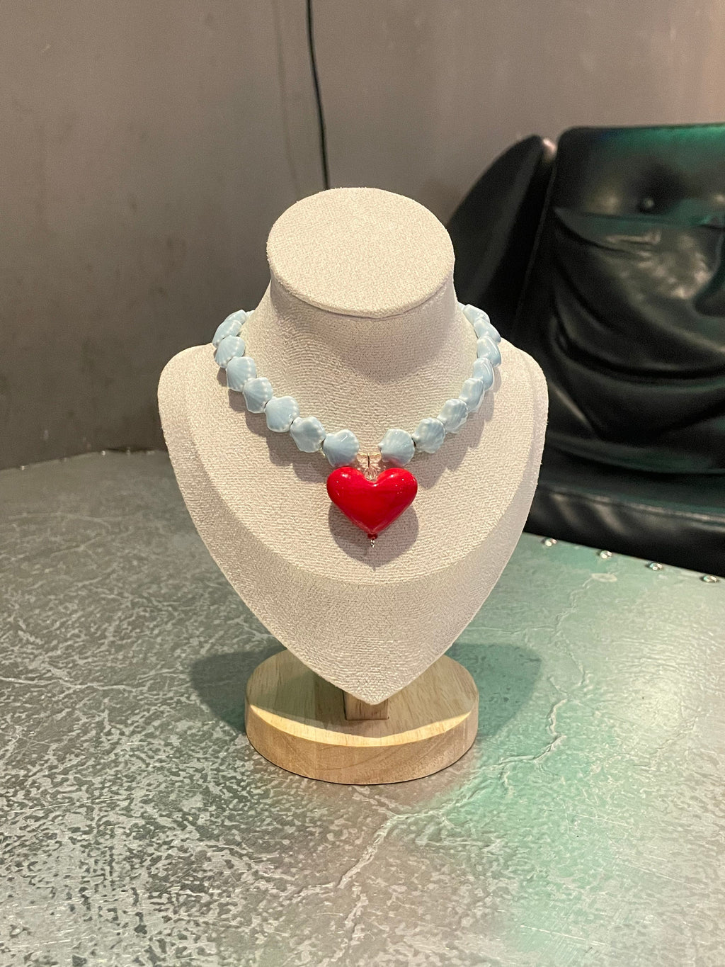 Blue Ceramic Seashell Heart  Pet Necklace
