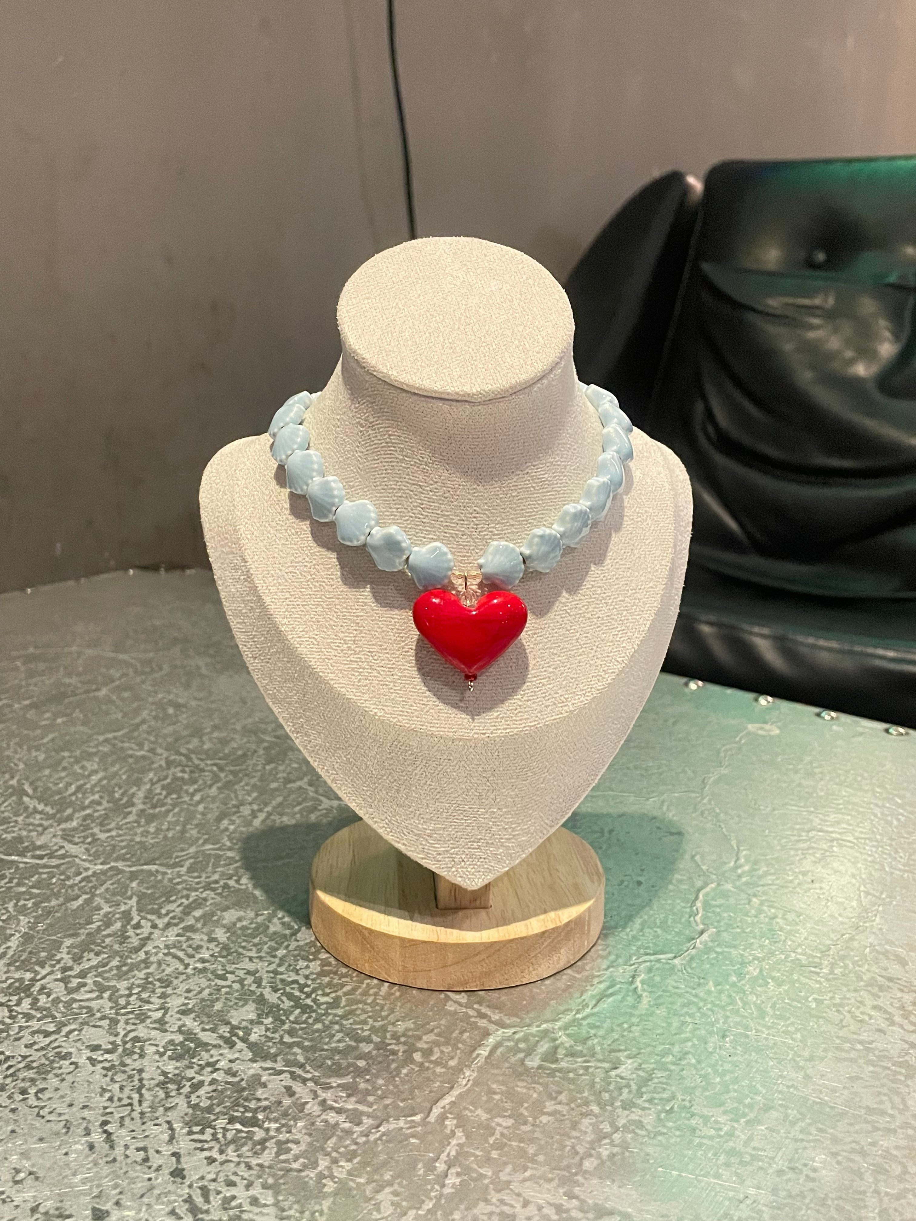 Blue Ceramic Seashell Heart  Pet Necklace