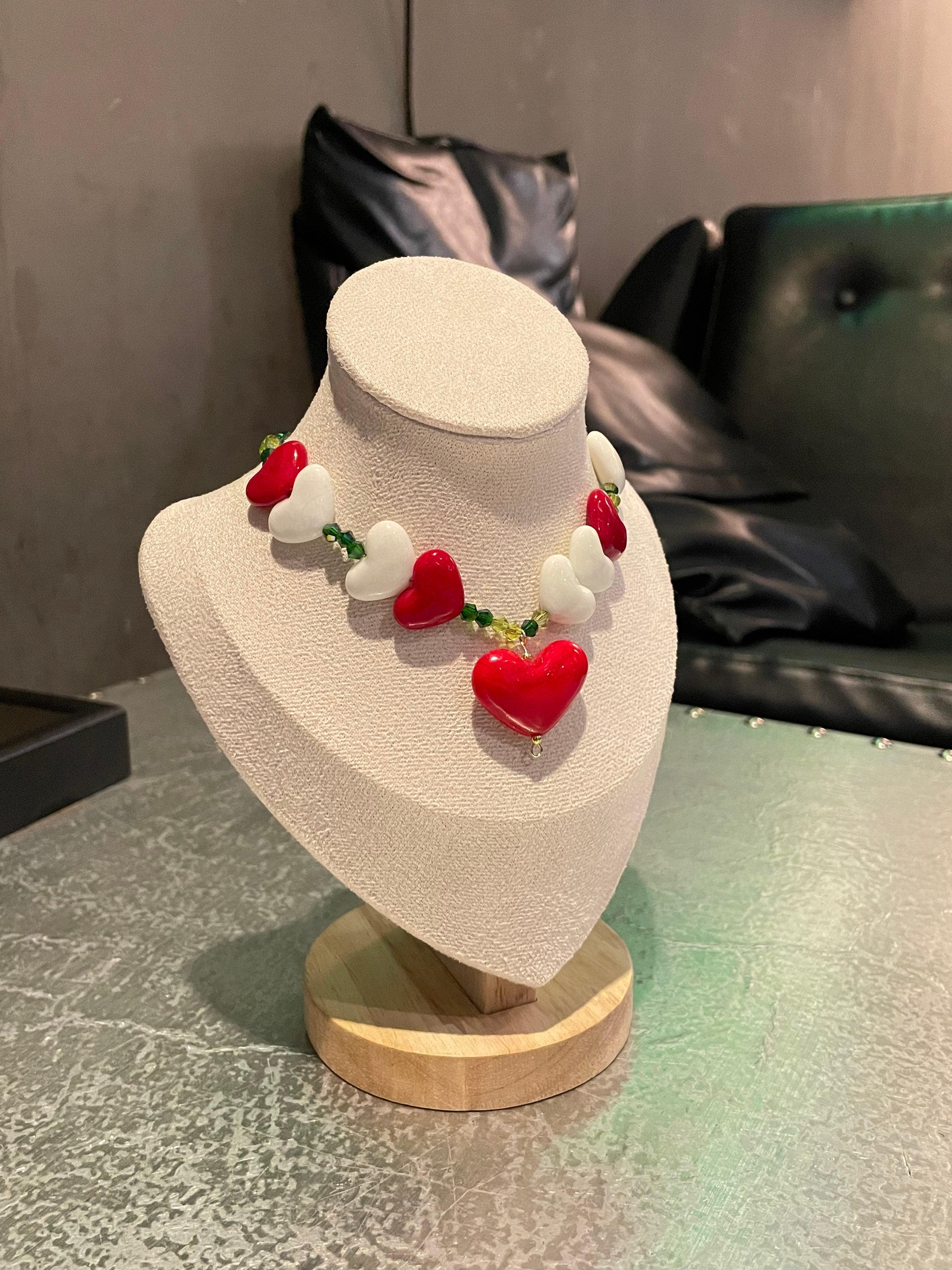 Christmas Red, White And Green Heart Necklace