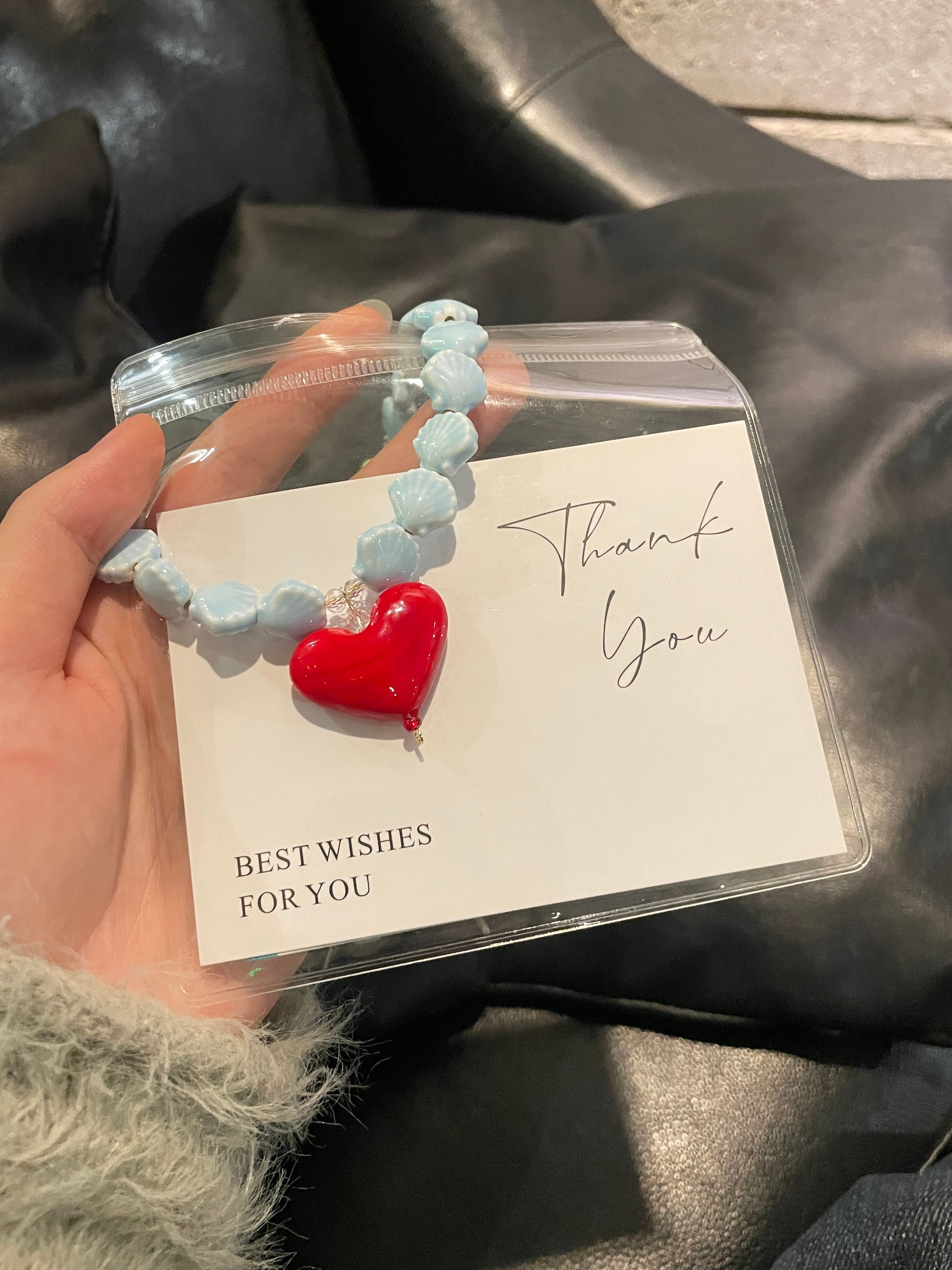 Blue Ceramic Seashell Heart  Pet Necklace