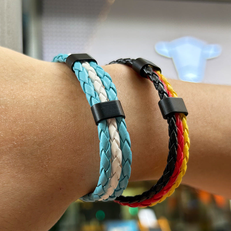 Vintage Style Team Spirit Leather Wristwear Durable Hand-Woven Flag Colors Strap