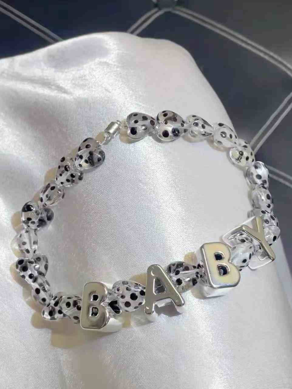 Glass Black Polka Dot Heart Laser Letters - Custom English Letters for Fet Necklace