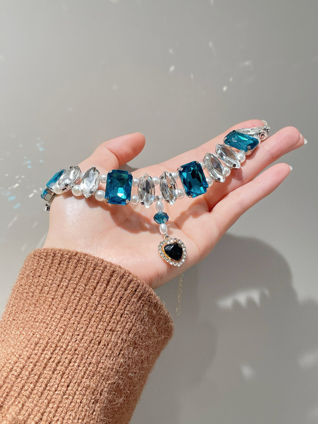 Luxury Zircon Pearl Pet Necklace With Full Diamonds - Ocean Blue Moment