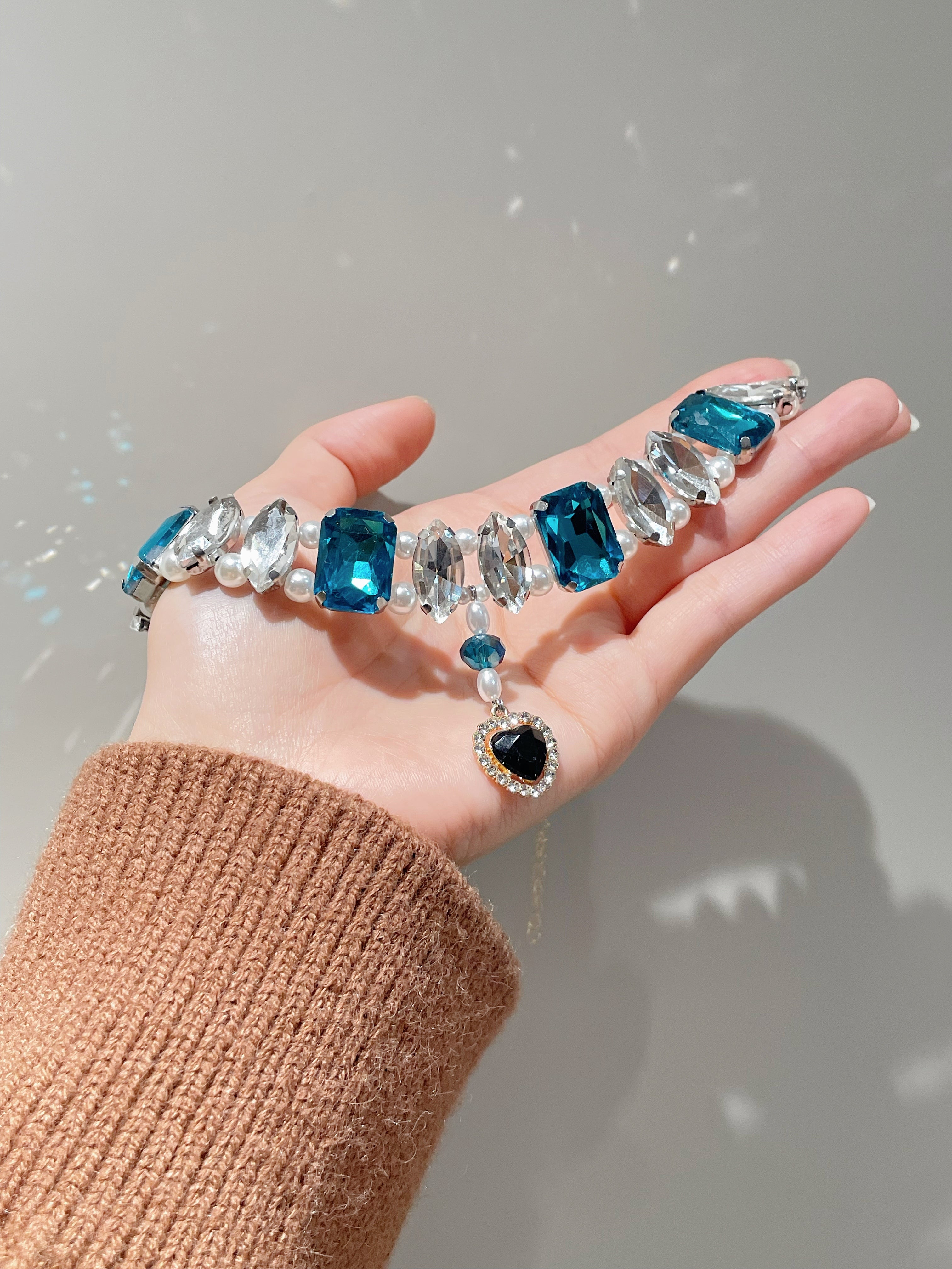 Luxury Zircon Pearl Pet Necklace With Full Diamonds - Ocean Blue Moment