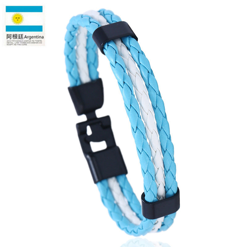 Vintage Style Team Spirit Leather Wristwear Durable Hand-Woven Flag Colors Strap
