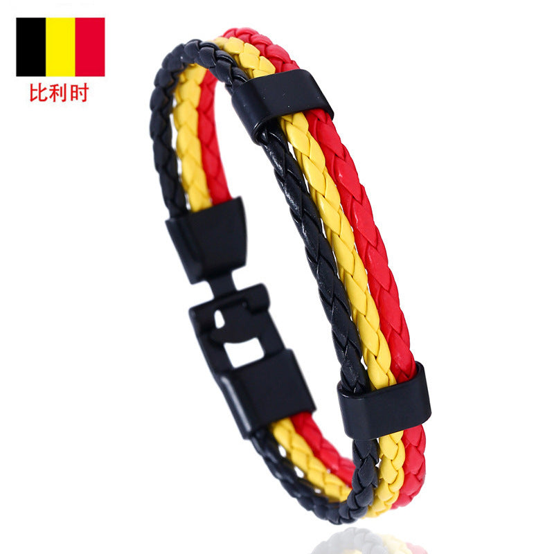 Vintage Style Team Spirit Leather Wristwear Durable Hand-Woven Flag Colors Strap