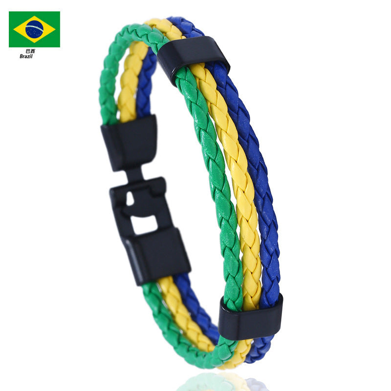 Vintage Style Team Spirit Leather Wristwear Durable Hand-Woven Flag Colors Strap