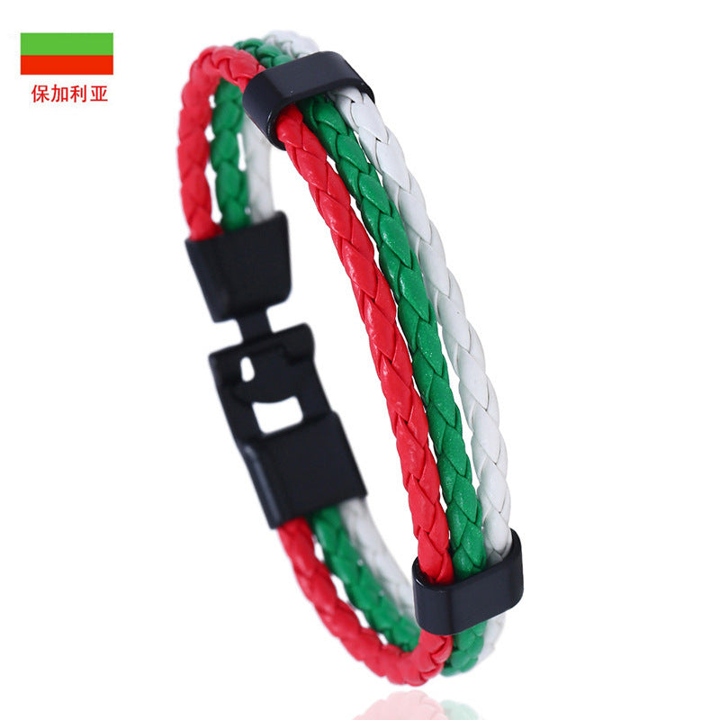 Vintage Style Team Spirit Leather Wristwear Durable Hand-Woven Flag Colors Strap