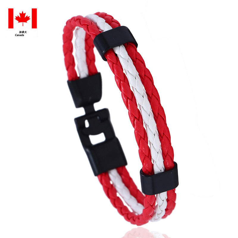 Vintage Style Team Spirit Leather Wristwear Durable Hand-Woven Flag Colors Strap