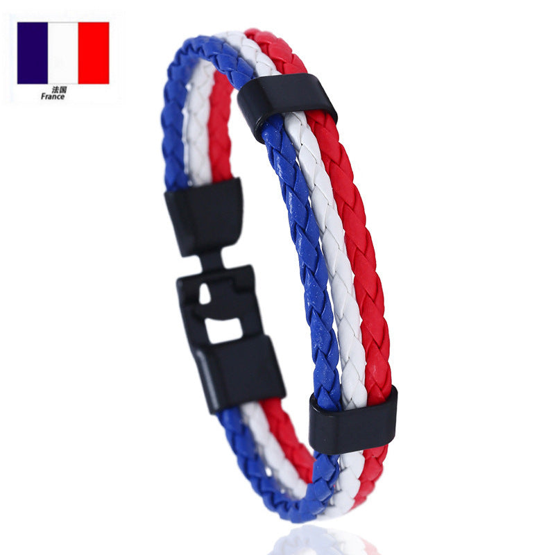 Vintage Style Team Spirit Leather Wristwear Durable Hand-Woven Flag Colors Strap