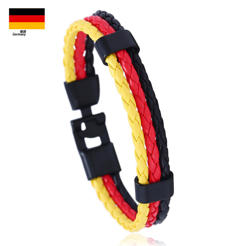 Vintage Style Team Spirit Leather Wristwear Durable Hand-Woven Flag Colors Strap