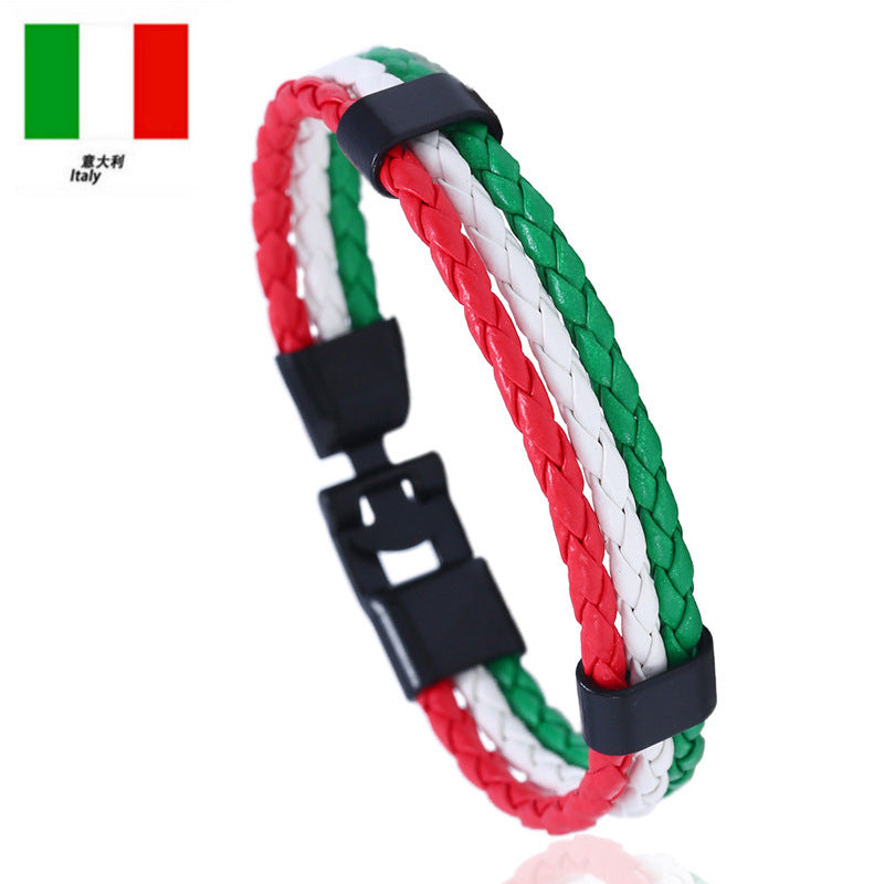 Vintage Style Team Spirit Leather Wristwear Durable Hand-Woven Flag Colors Strap