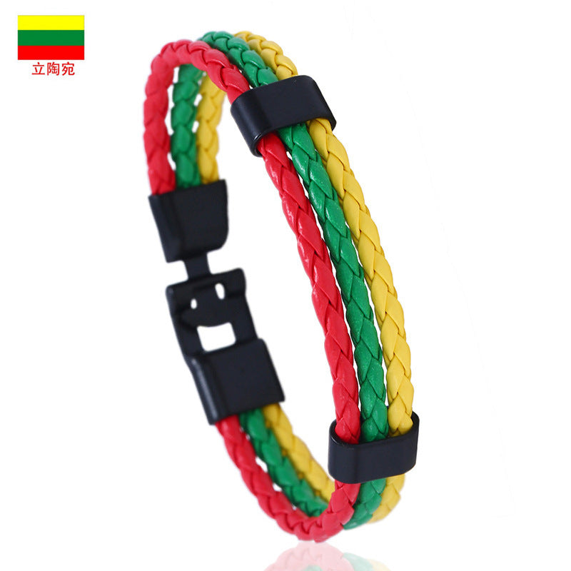 Vintage Style Team Spirit Leather Wristwear Durable Hand-Woven Flag Colors Strap