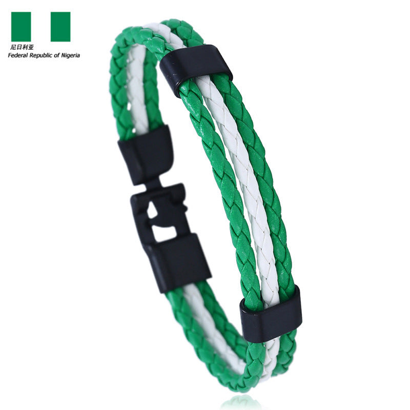Vintage Style Team Spirit Leather Wristwear Durable Hand-Woven Flag Colors Strap