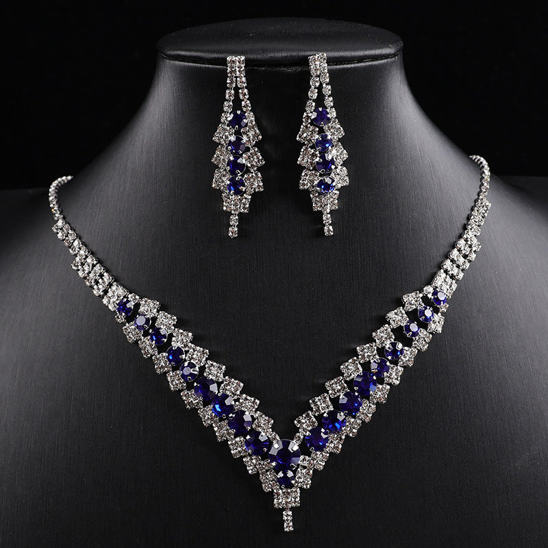 Necklace and earring set, fashionable and versatile wedding jewelry, rhinestone pendant.