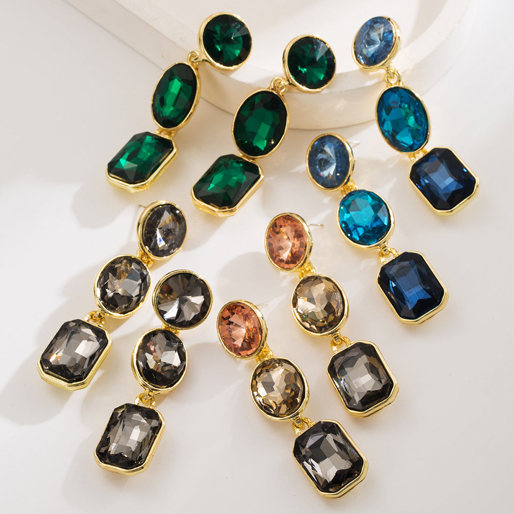 High-end party earrings super sparkly and fashionable Instagram-worthy alloy geometric earrings with glass rhinestones