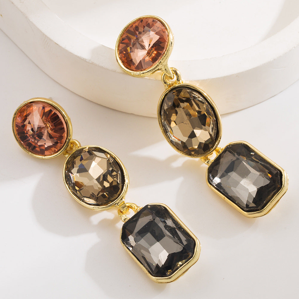 High-end party earrings super sparkly and fashionable Instagram-worthy alloy geometric earrings with glass rhinestones