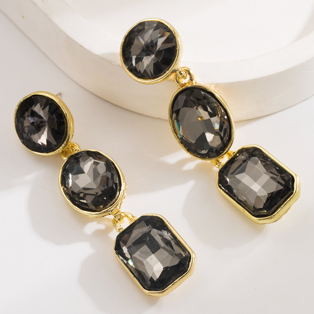 High-end party earrings super sparkly and fashionable Instagram-worthy alloy geometric earrings with glass rhinestones