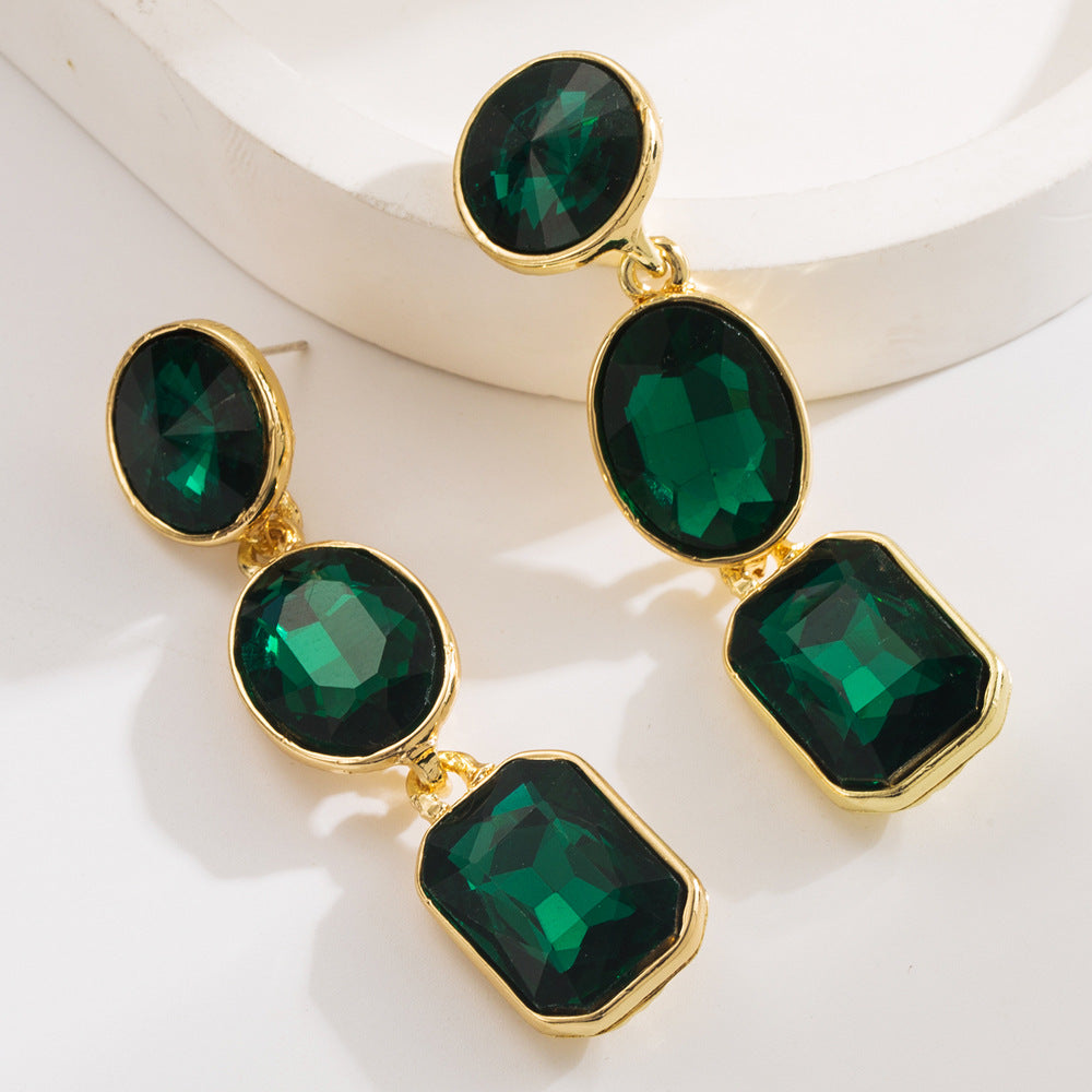High-end party earrings super sparkly and fashionable Instagram-worthy alloy geometric earrings with glass rhinestones