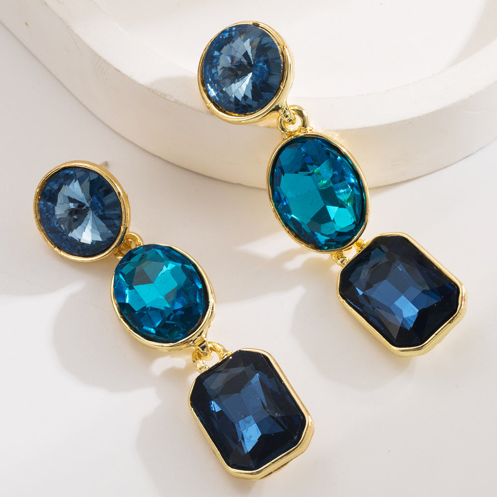 High-end party earrings super sparkly and fashionable Instagram-worthy alloy geometric earrings with glass rhinestones