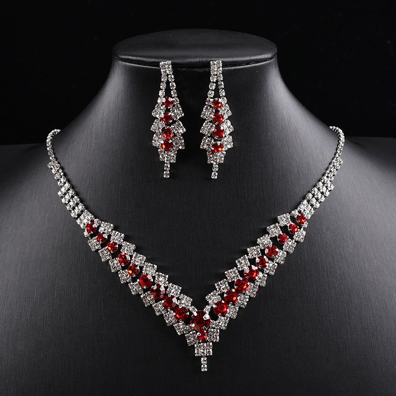 Necklace and earring set, fashionable and versatile wedding jewelry, rhinestone pendant.
