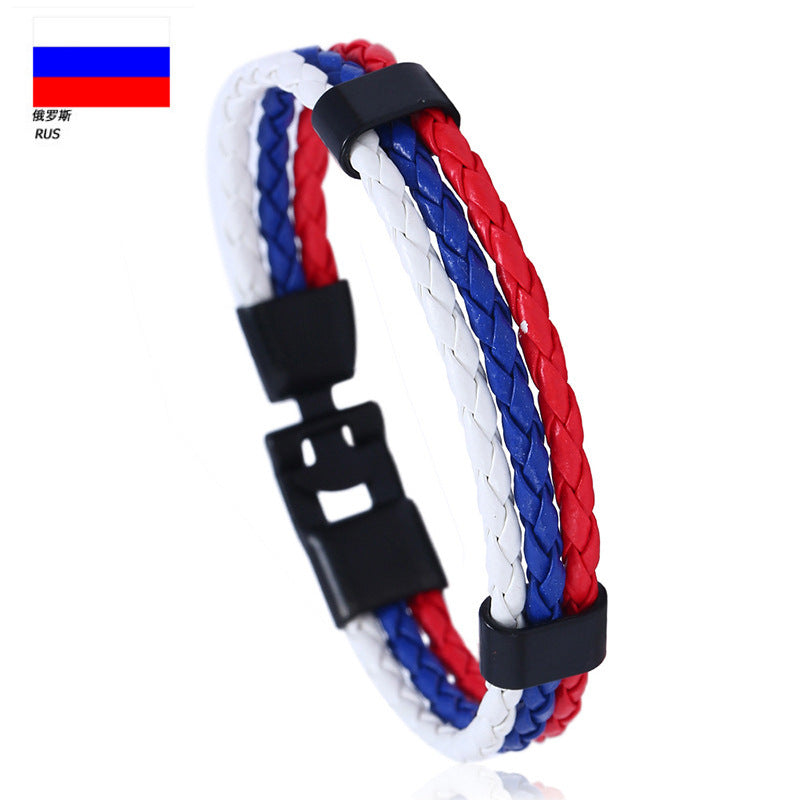 Vintage Style Team Spirit Leather Wristwear Durable Hand-Woven Flag Colors Strap