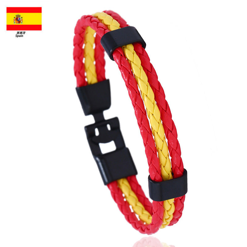 Vintage Style Team Spirit Leather Wristwear Durable Hand-Woven Flag Colors Strap
