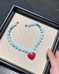 Blue Ceramic Seashell Heart  Pet Necklace