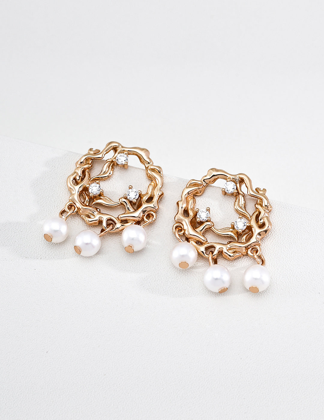 Vintage Gold Branch Series Pearl Stud Earrings