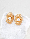 Vintage gold handcrafted pearl stud earrings