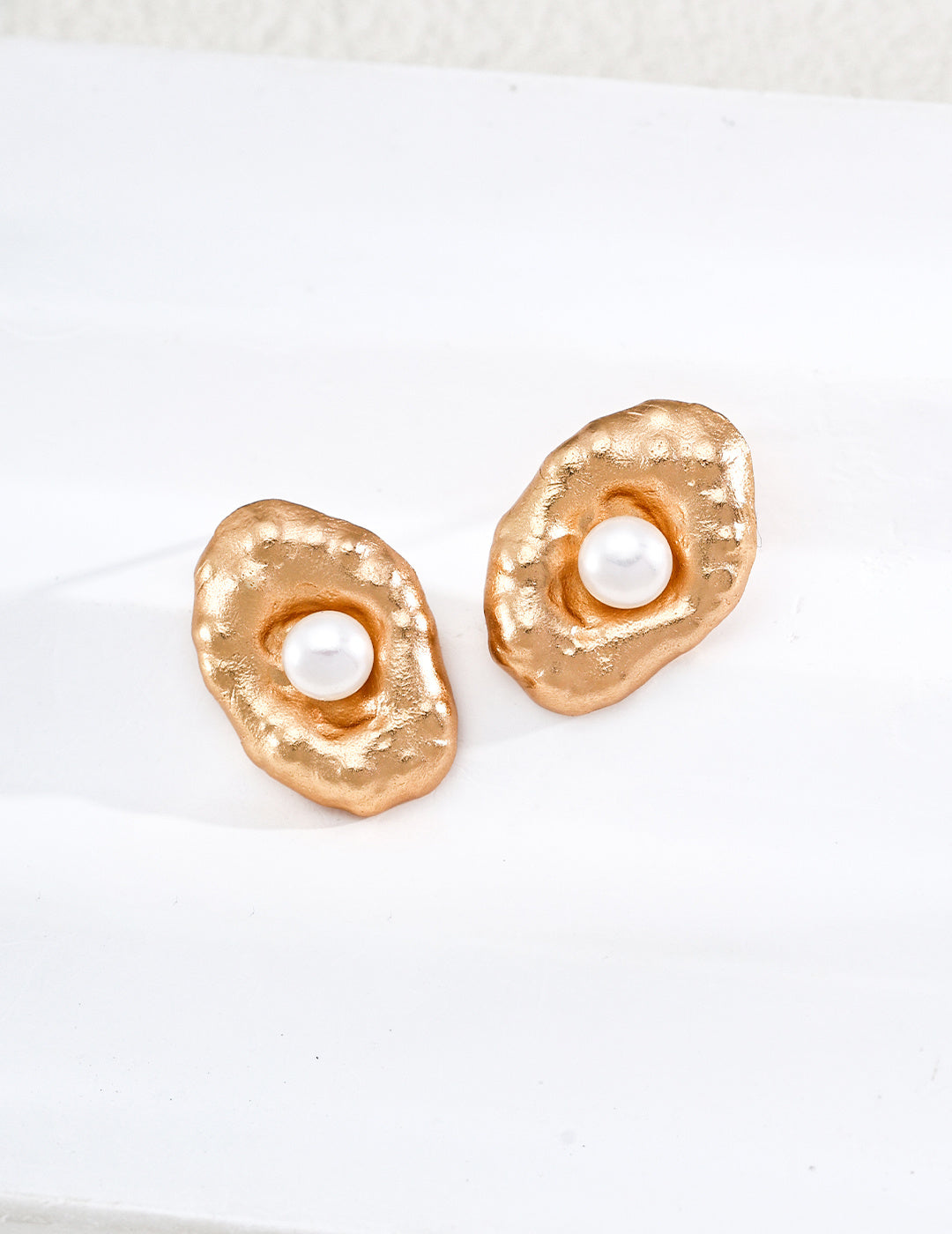 Vintage gold handcrafted pearl stud earrings