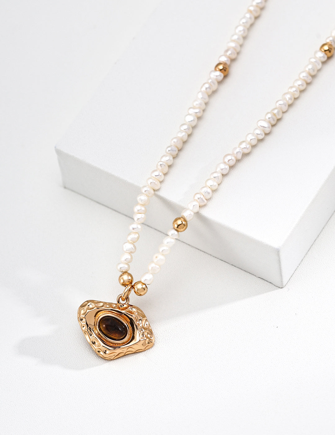 S925 Sterling Silver Natural Pearl Tiger Eye Necklace