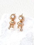Golden Dewdrop Series Pearl and Zirconia Earrings