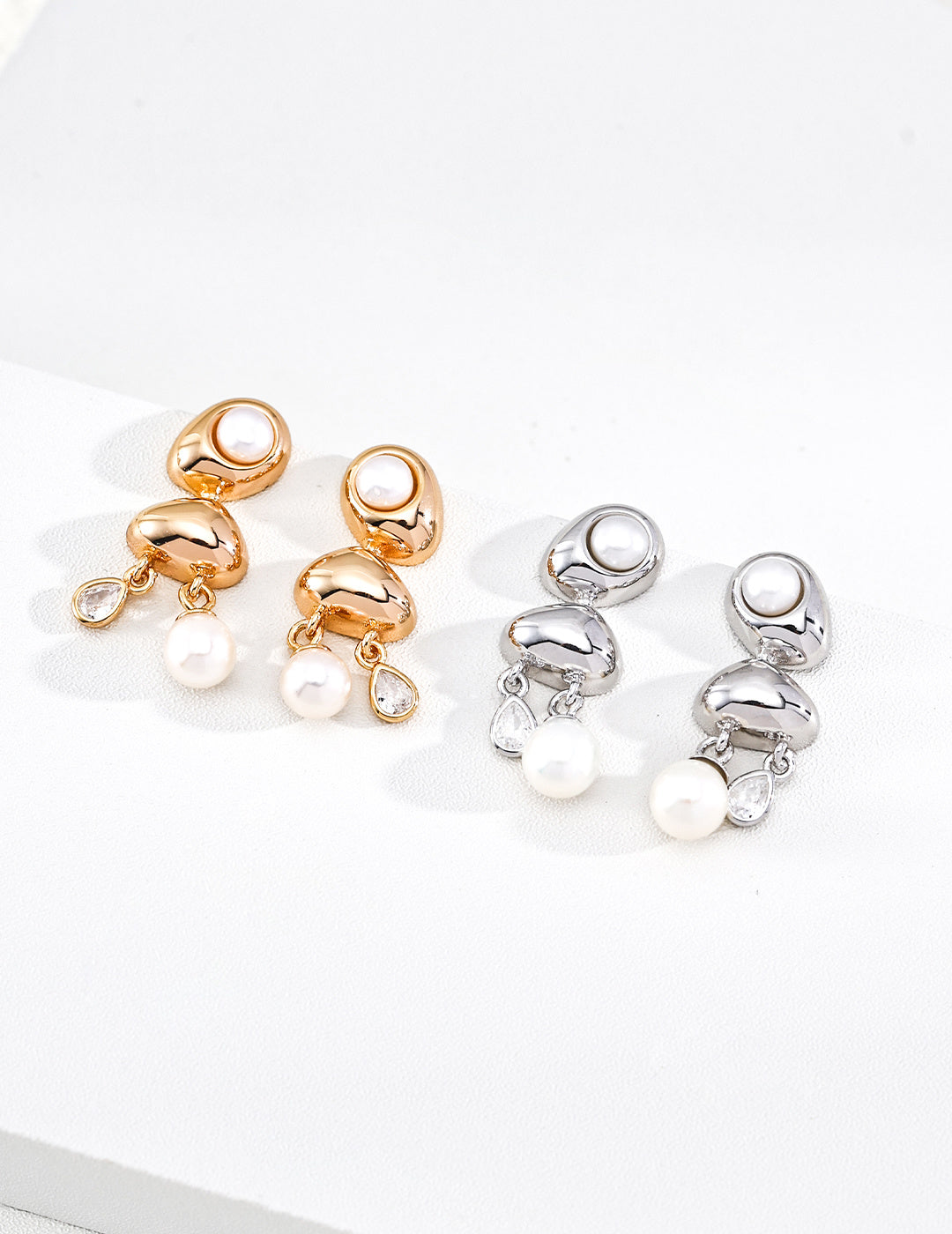 Golden Dewdrop Series Pearl and Zirconia Earrings