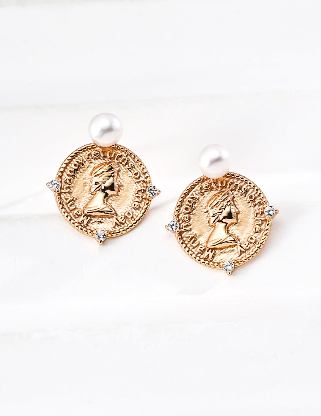 S925 Sterling Silver Vintage Queen Brand Natural Pearl Stud Earrings