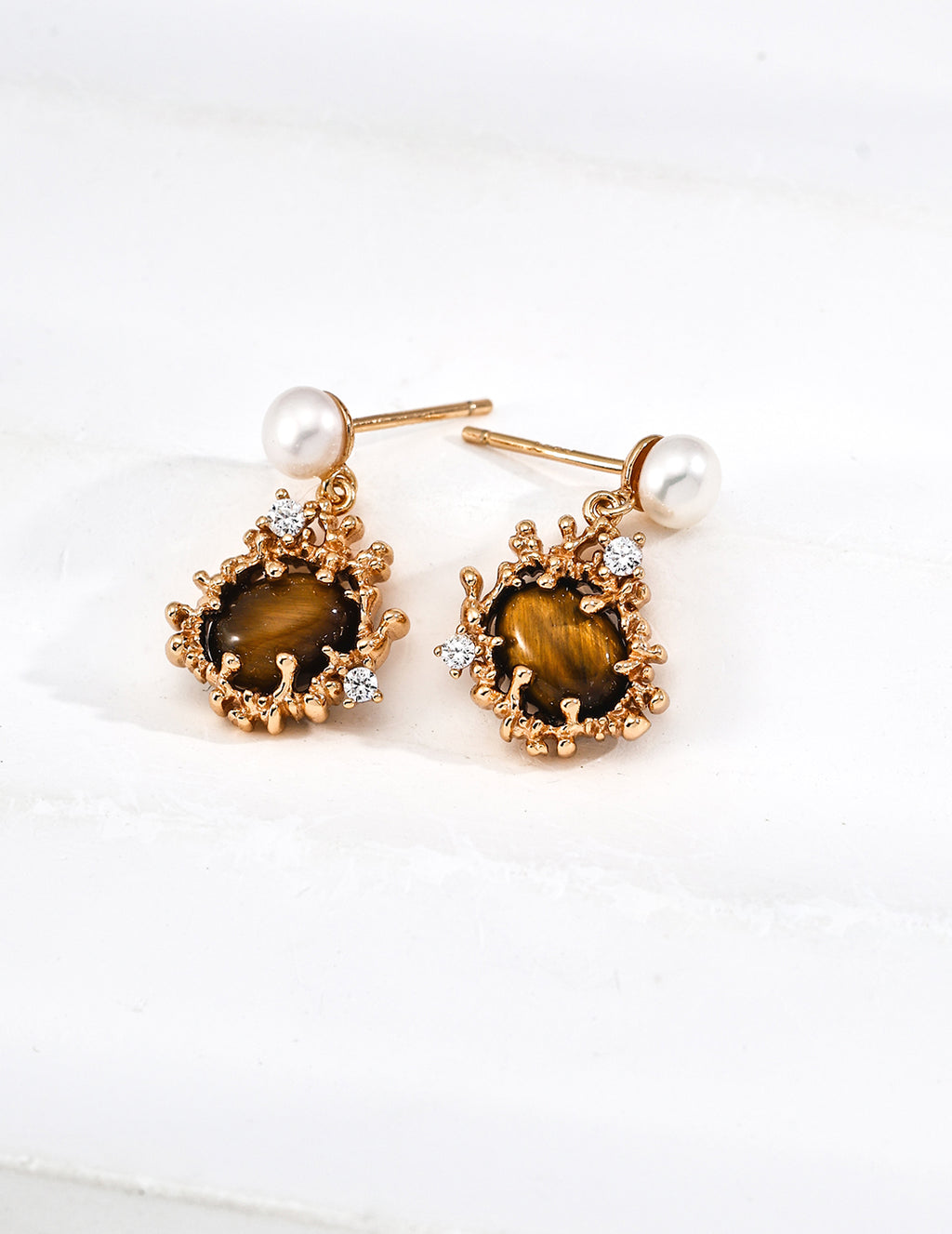 Lava Coral Series Tiger Eye Earrings