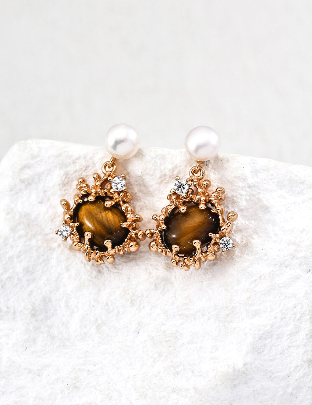 Lava Coral Series Tiger Eye Earrings