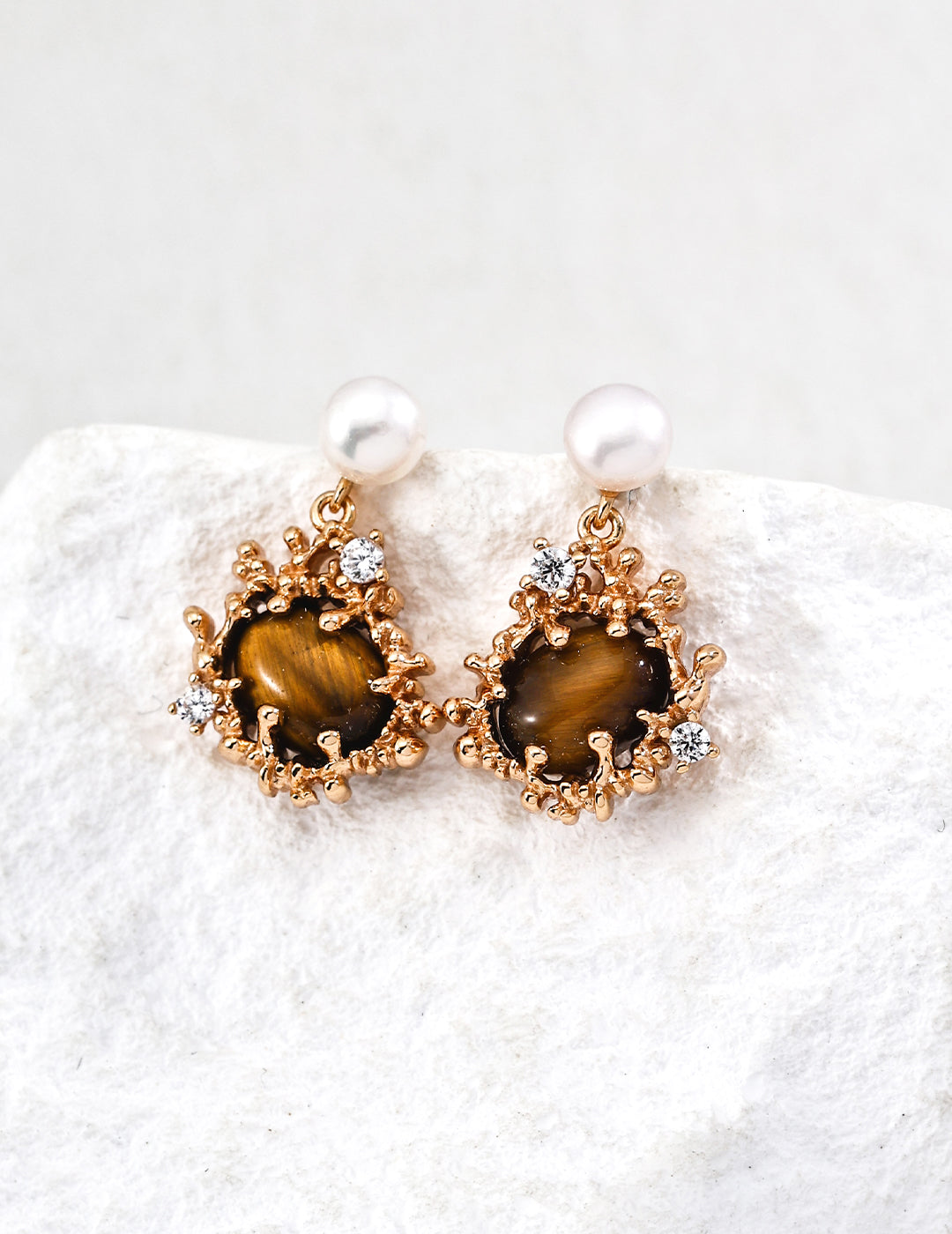 Lava Coral Series Tiger Eye Earrings