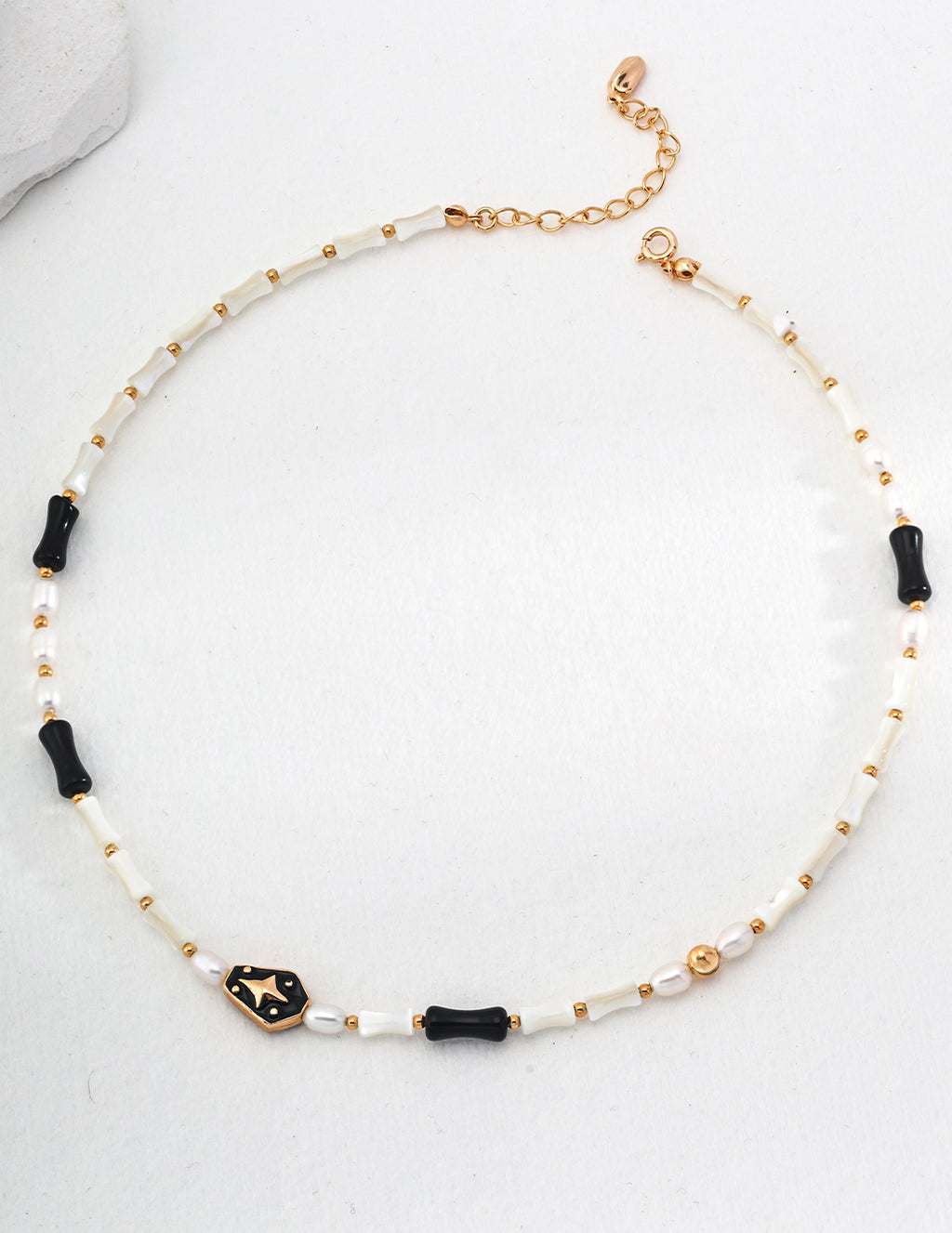 Sterling silver pearl enamel necklace