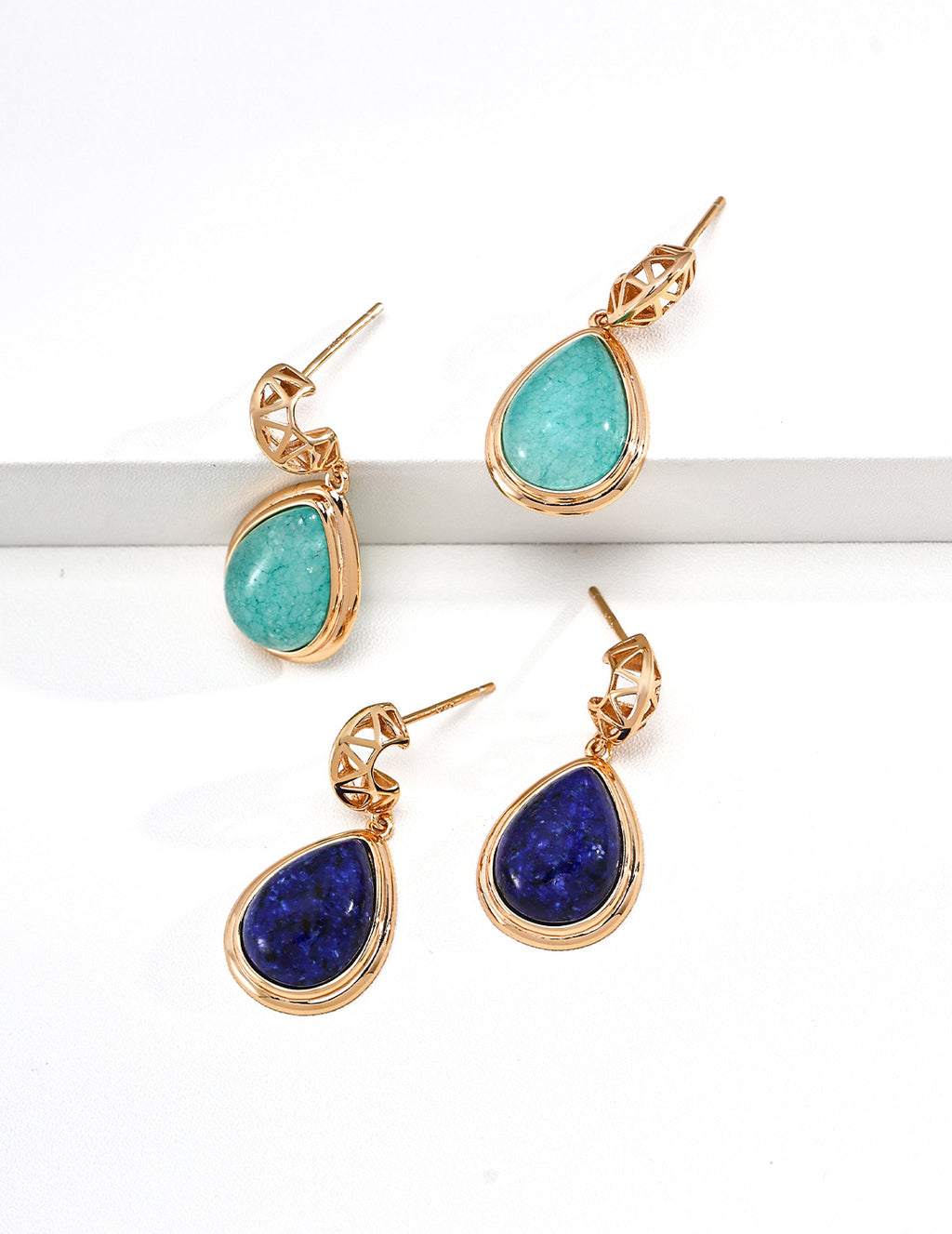 Vintage Gold Moon Blue Earrings