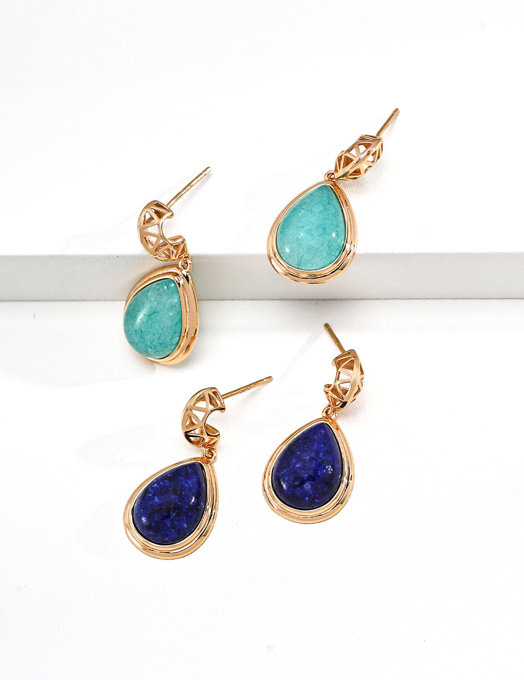 Vintage Gold Moon Blue Earrings