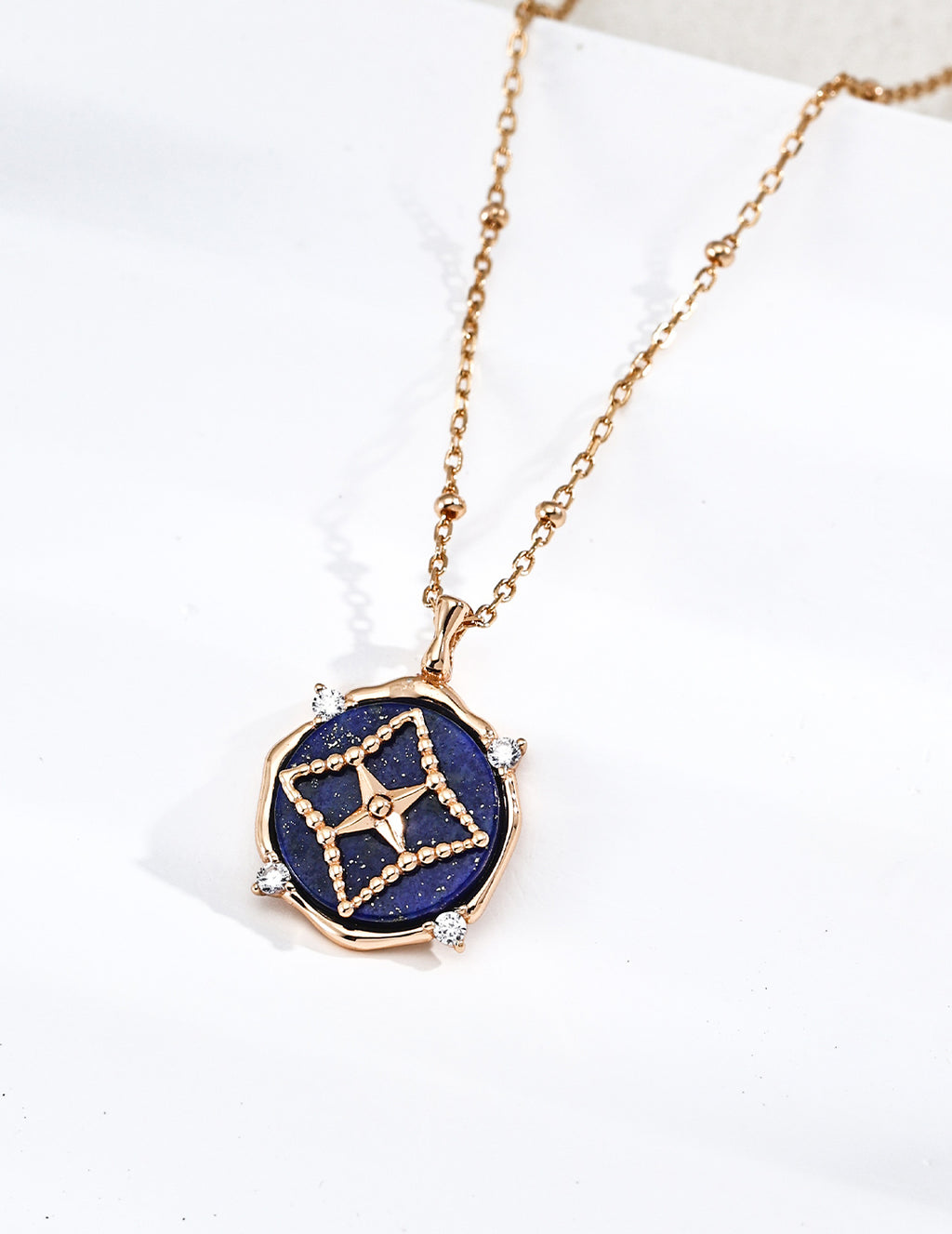 S925 Sterling Silver Vintage Blessing and Prosperity Lapis Lazuli and White Shell Pendant Necklace