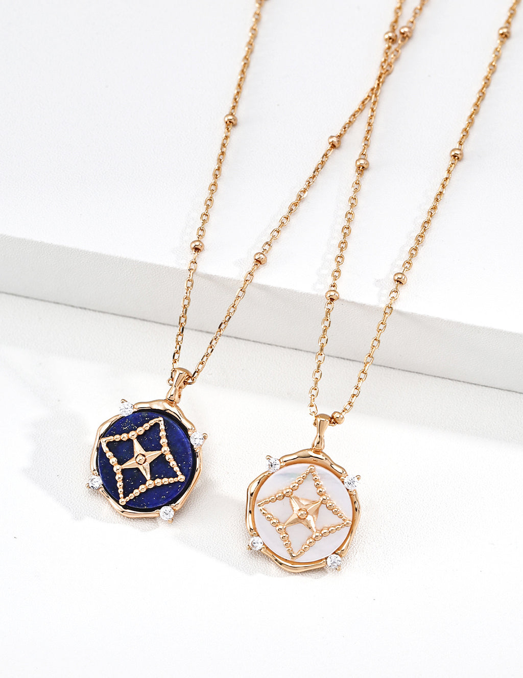 S925 Sterling Silver Vintage Blessing and Prosperity Lapis Lazuli and White Shell Pendant Necklace