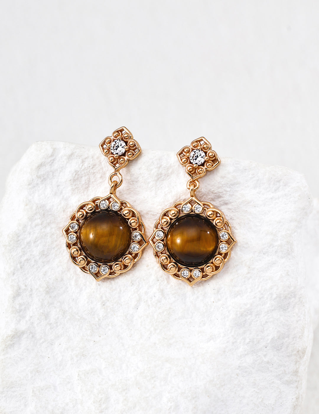 S925 Sterling Silver Vintage Agate Tiger Eye Earrings