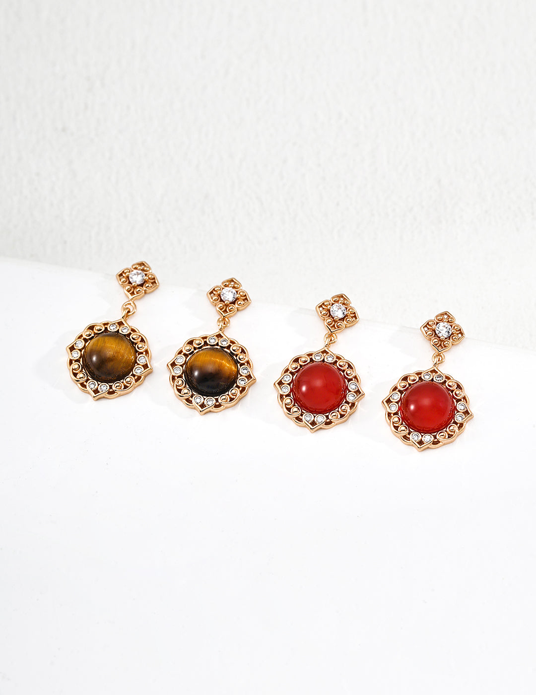 S925 Sterling Silver Vintage Agate Tiger Eye Earrings