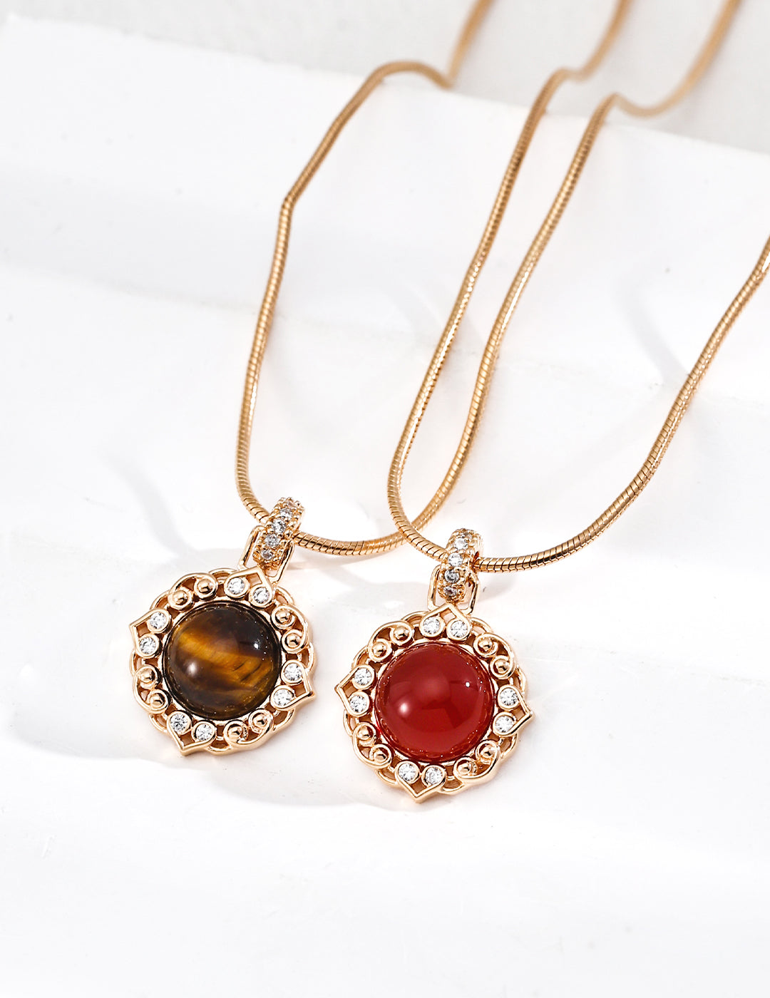 S925 Sterling Silver Vintage Agate Tiger Eye Necklace